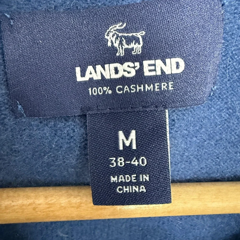 Lands End Cashmere Sweater Adult Medium Blue V Neck Knit Pullover M Mens M
